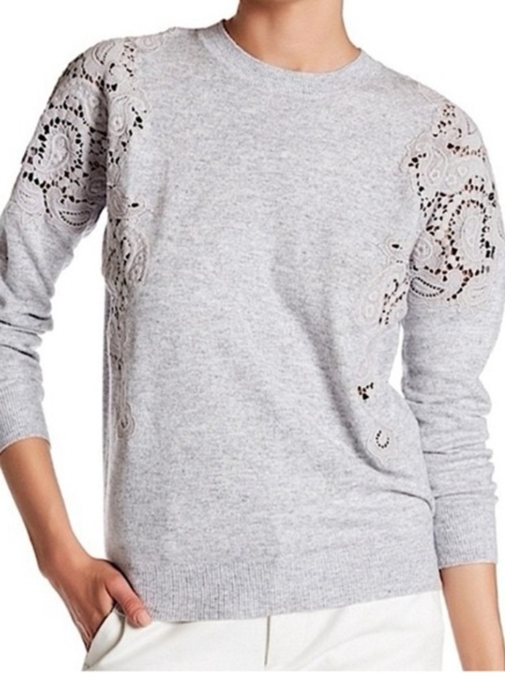 Ted Baker London Gray Tae Lace Shoulder Knit Sweater